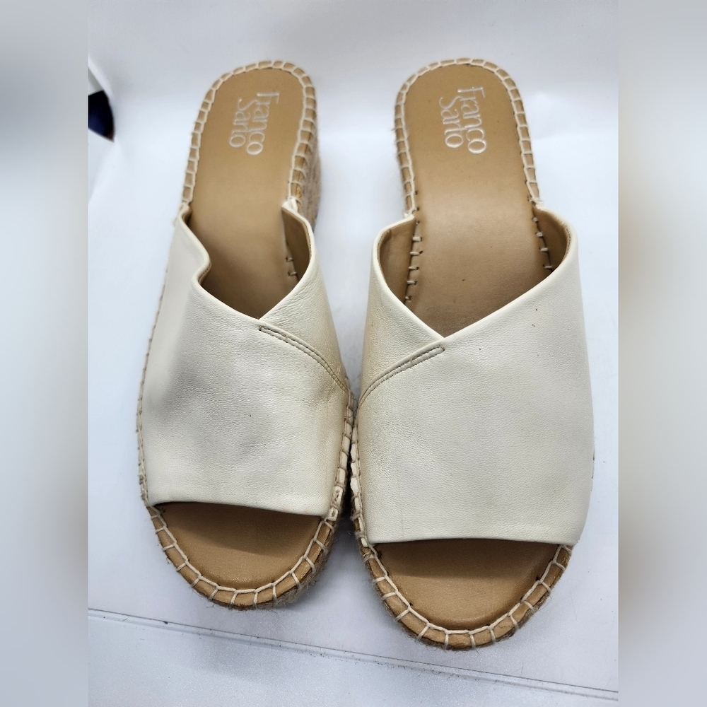 FRANCO SARTO Pinot Espadrille Wedge Sandals Leather Milk‎ Sz 9M